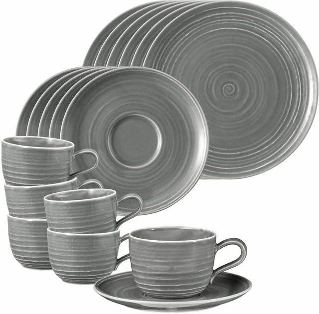 Seltmann Weiden Kaffeeservice Terra aus Porzellan, 18-teiliges Set, Perlgrau - Bild 1