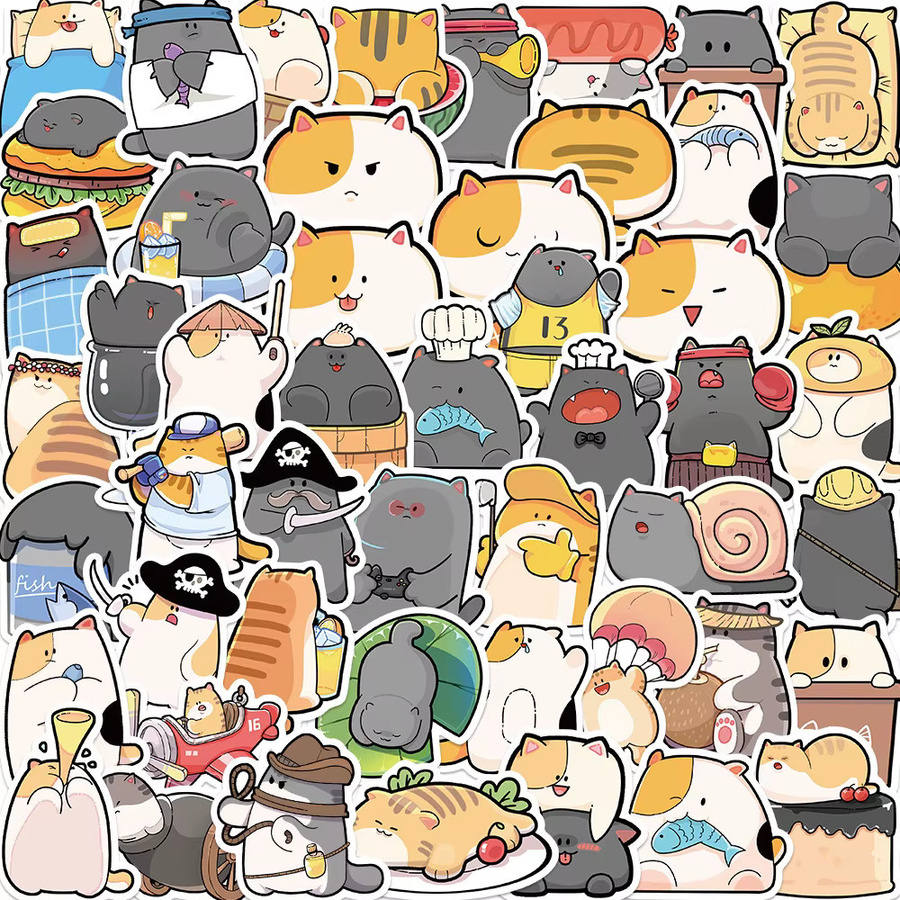 50 Stück handgezeichnete Katzen Graffiti Aufkleber von Anime Worlds Store in Multicolour für Fahrrad, Notizbuch und Federmäppchen - Bild 2