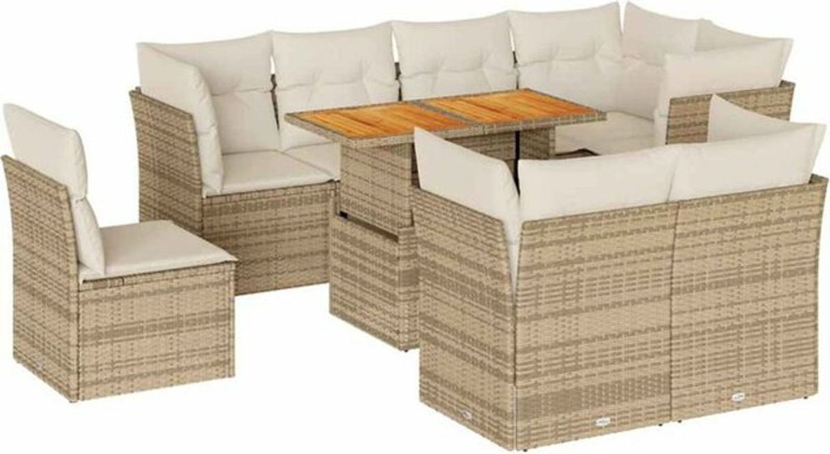 9-teilige Garten-Sofagarnitur aus Polyrattan mit Kissen in Beige von vidaxl - Bild 1
