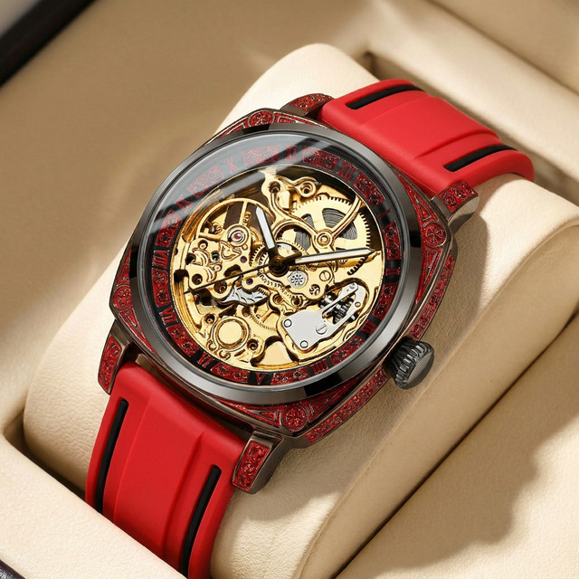 CAROTIF Armbanduhr, Automatik, Silikonarmband, Gold, Herren - Bild 1