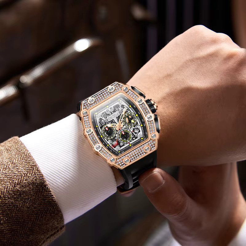 ONOLA Armbanduhr Automatik, Edelstahl, Diamantbesetzt, Schwarz, Herren - Bild 2