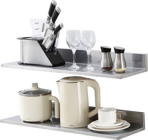 VEVOR 2er-Set Gewürzregal aus Edelstahl in Silber, Wandregal mit Rückwand, B/H/T: 76,2 x 21,8 x 8,5 cm, belastbar bis 20 kg - Bild 1