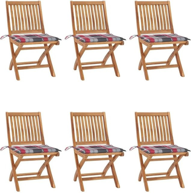6er Set klappbare Gartenstühle aus Teakholz mit Kissen von vidaXL, mehrfarbig - Bild 1