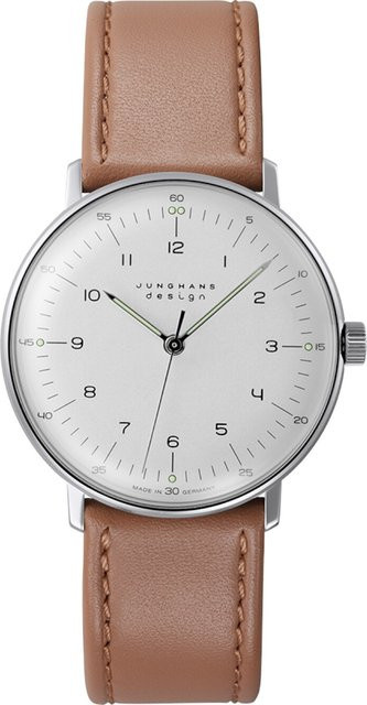 Junghans Herrenuhr Max Bill, Handaufzug, Edelstahl, 34 mm, Leder, Silber - Bild 1