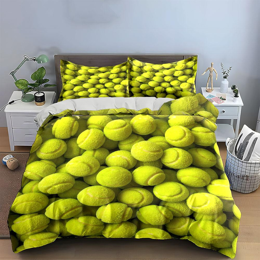 3-teiliges Bettwäsche-Set mit Tennisball-Motiv in Gelb, Microfaser, B/T: 135 x 200 cm - Bild 2