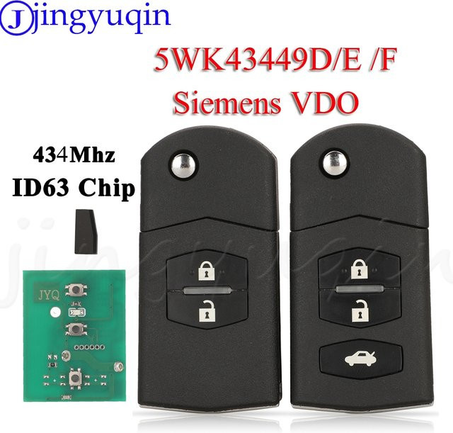 Siemens VDO Flip Auto Remote Key 434MHz 4D63 für Mazda M2 Demio M3 Axela M5 Premacy M6 Atenza in Schwarz - Bild 1