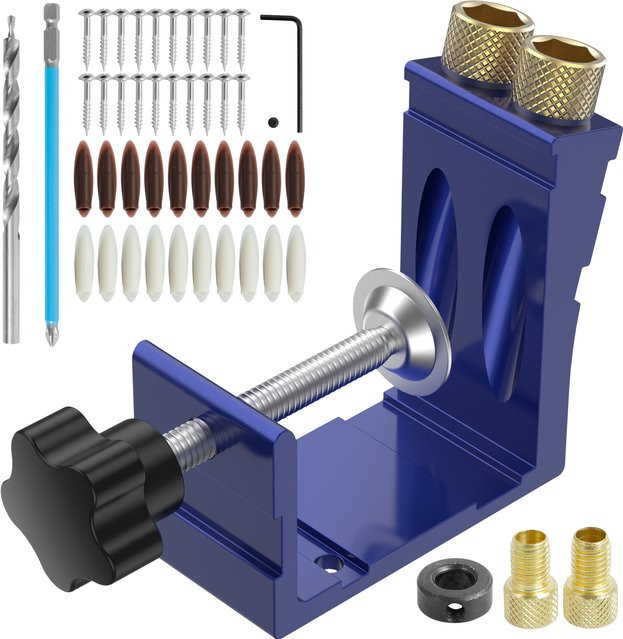 Toorise 47-teiliges Taschenloch-Jig Set in Blau mit verstellbarem Punch-Locator und 15 Grad Winkel für hochpräzises Bohren - Bild 1