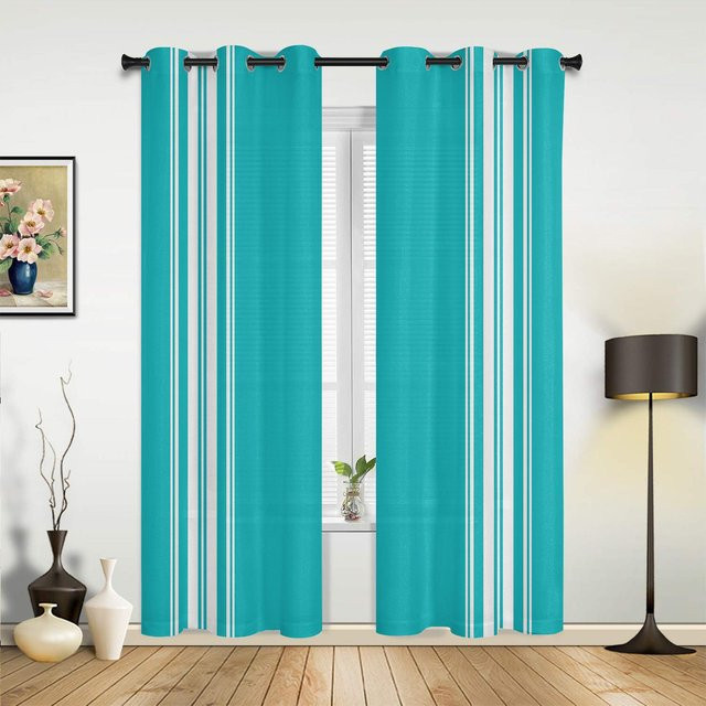 Modern gestreifte Bauernhausgardinen von Household supplies MH in Orange und Türkis, halbtransparent, Breite: 135 cm, Höhe: 60 cm - Bild 1