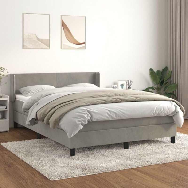 Vidaxl Boxspringbett mit Matratze aus Samt in Grau, B/T/H: 140 x 190 cm - Bild 1
