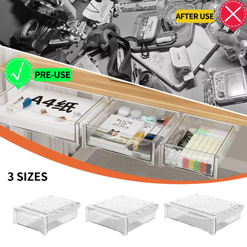 Essential Unter-Schreibtisch-Organizer transparente Multifunktionsschublade aus Kunststoff - Bild 3