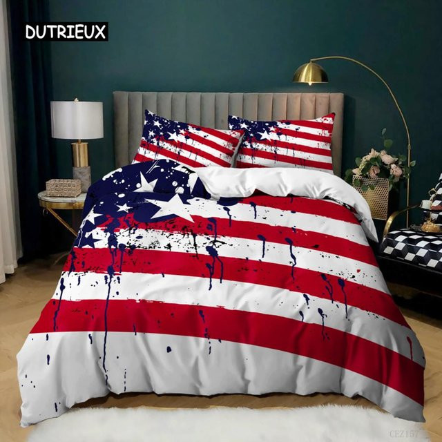 Bettwäscheset mit Nationalflagge der USA von Binchi Outdoor Product in Rot, Weiß und Blau aus Mikrofaser, King Size, B/H: 200 x 230 cm - Bild 1