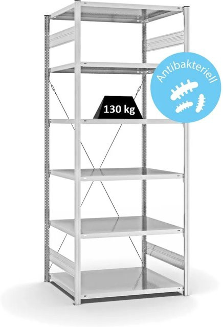 PROREGAL Antibakterielles Fachbodenregal Stecksystem T-Profil in Weiß mit 6 Ebenen, H x B x T: 250 x 100 x 80 cm - Bild 1