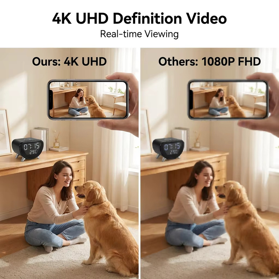 5-in-1 WLAN6 Kamera mit 4K-UHD Auflösung, kabellosem Ladegerät, Temperaturanzeige und 128 GB SD-Karte in Schwarz - Bild 2