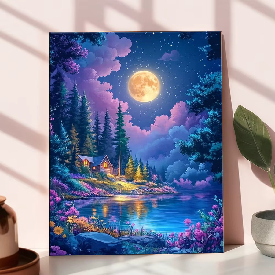 HUACAN Malen nach Zahlen Set mit Wald- und Seelandschaft auf Leinwand, DIY Kreativ-Set für Hobby und Home Decor, Mehrfarbig - Bild 2