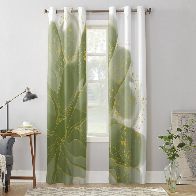 Super Six Fenstervorhang mit Aquarell-Blumen-Design in Salbeigrün, semi-transparent, Breite: 135 cm, Höhe: 92 cm - Bild 1