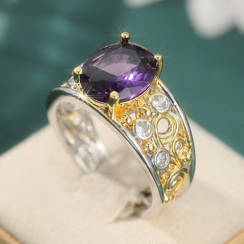 YoYo Ring, Bicolor, Amethyst, Silber, Damen, Vintage - Bild 3