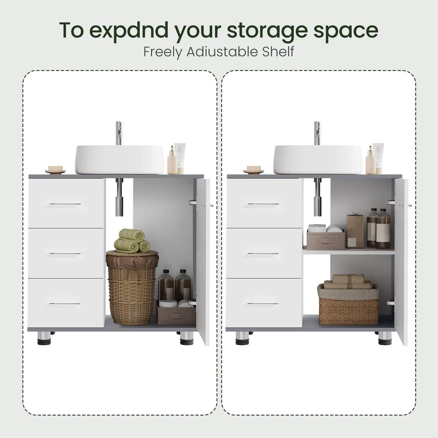 Eugad Badezimmerschrank als Waschtischunterschrank mit 3 Schubladen und 2 Fächern, modern und matt, B/T/H: 60 x 60 x 30 cm - Bild 3