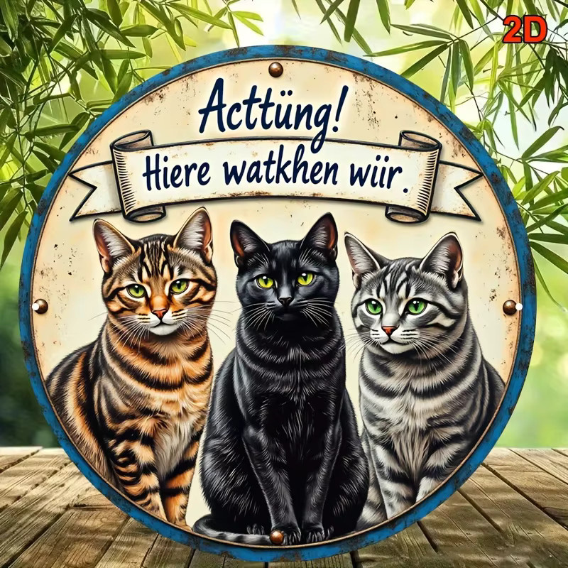 Potdemiel Rundes Aluminiumschild Three Cats Vintage Metalldekoration mit Katzenmotiv, Durchmesser: 20,32 cm, Mehrfarbig - Bild 3