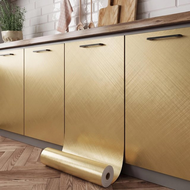 Selbstklebende Marmor Vinylfolie von Warm Magpie Home, wasserdicht und ölbeständig, Farbe Gold, Breite: 60 cm, Länge: 5 m - Bild 1