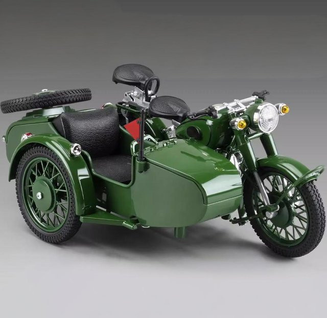 Retro Beiwagen Motorrad Modell, 1:10, Metall, Grün, ab 14 Jahren - Bild 1
