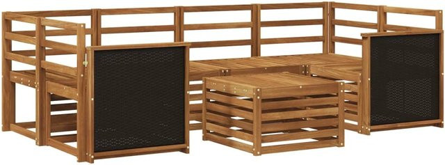 vidaXL Outdoor-Sofagarnitur aus Akazien-Massivholz in U-Form mit 7 Teilen, Farbe Braun und Beige inklusive Kissen und Couchtisch - Bild 1