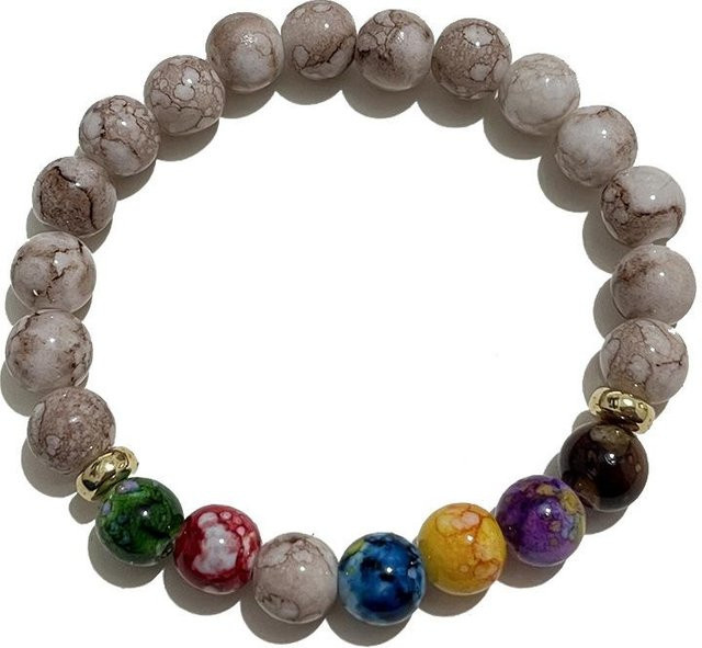 Perlenarmband Naturstein Tigerauge und Naturvulkanstein, Unisex, grau - Bild 1