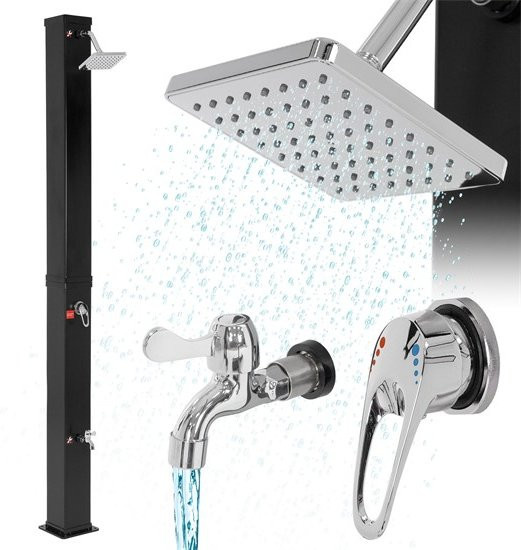 Solardusche ECD Germany mit Fußdusche und Regenduschkopf, Schwarz, Höhe: 217 cm, Volumen: 40 l - Bild 1
