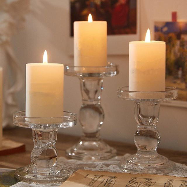 Kesoto Glas-Kerzenhalter für Kegelkerzen in Transparent, Rund für Hochzeits- und Heimdekoration - Bild 1