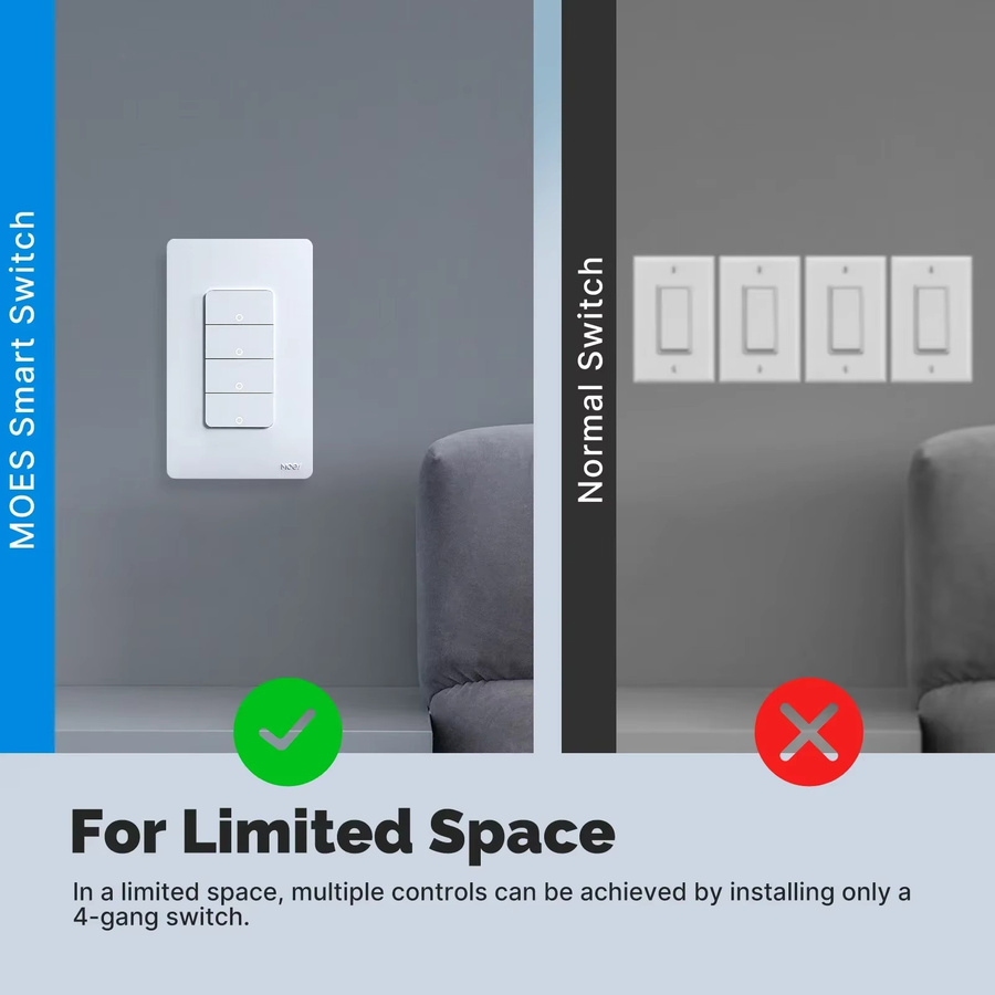 MOES Smart Switch Tuya WiFi Matter Lichttaste in Weiß mit Neutralleiter für App-Steuerung, Alexa, Google Home und Apple HomeKit, B/T/H: 11,8 x 7,2 x 3,62 cm - Bild 2