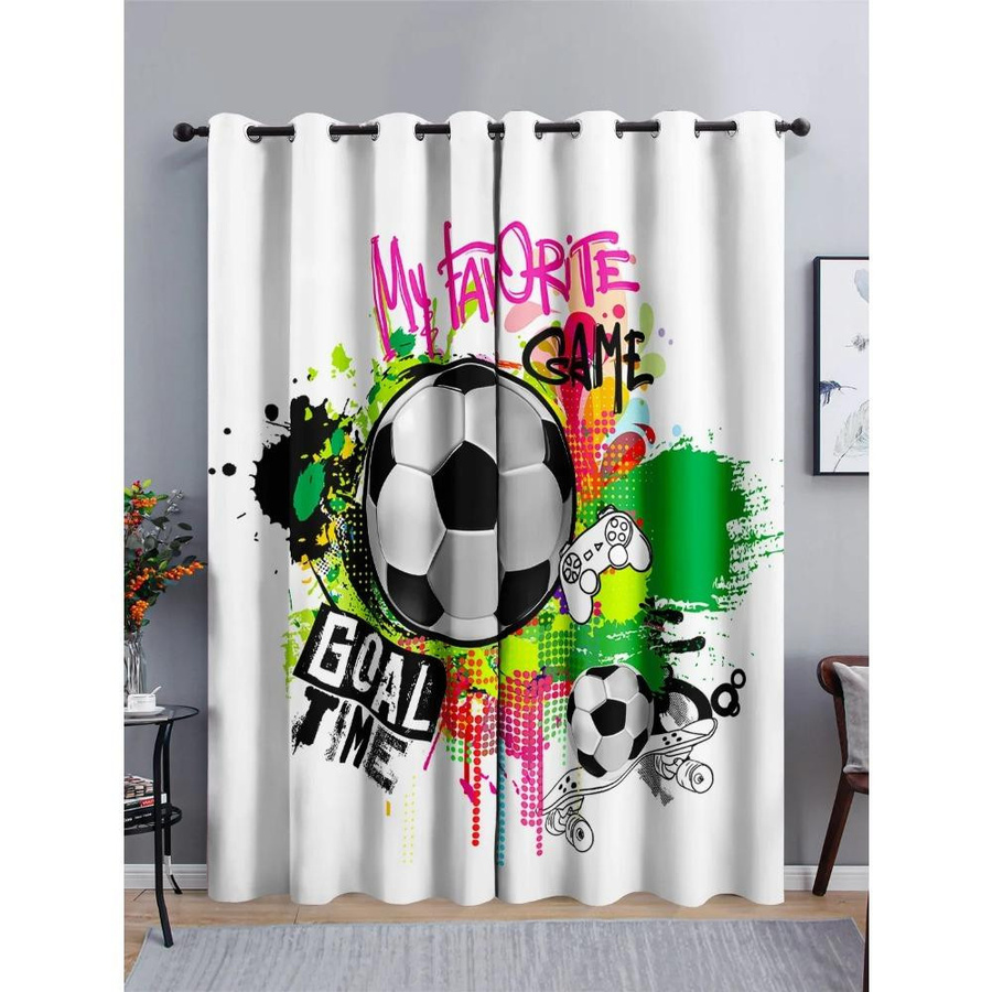 2er-Set Fußball Graffiti Design Verdunkelungsvorhänge aus Polyester für Kinder, Breite: 100 cm, Höhe: 240 cm - Bild 2