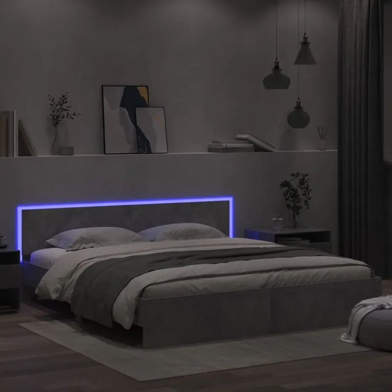 Vidaxl Bettgestell mit Kopfteil und LED in Grau, B/T/H: 200 x 200 x 200 cm - Bild 3