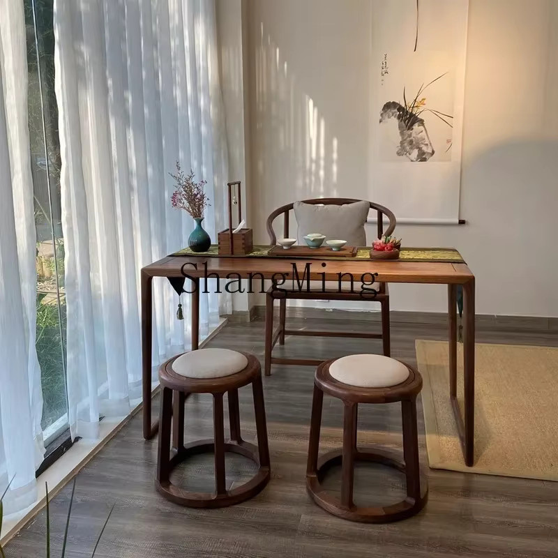 SM Home Zen Teehocker aus Massivholz in Braun mit Stoffbezug, runder Hocker im orientalischen Design - Bild 2