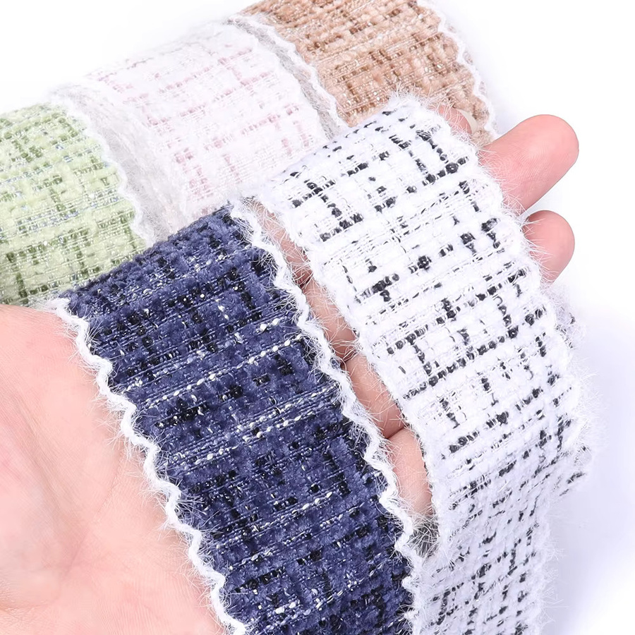 Mehrfarbiges Tweed-Band mit Wellenmuster und ausgefransten Kanten, kariertes gewebtes Band für DIY-Haarschleifen und Geschenkverpackungen, 3 Yards - Bild 4