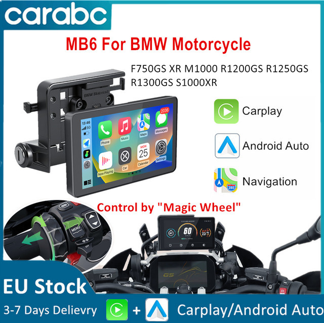 CARABC 6 Zoll Motorrad Wireless Carplay und Android Auto mit GPS-Navigation in Schwarz für BMW F750GS XR M1000 R1200GS R1250GS R1300GS S1000XR und Bluetooth-Anbindung - Bild 1