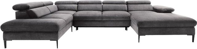 Schlafsofa Sepina von Pascal Morabito in Anthrazitgrau mit L-Form und Samtbezug, Breite: 353 cm - Bild 1