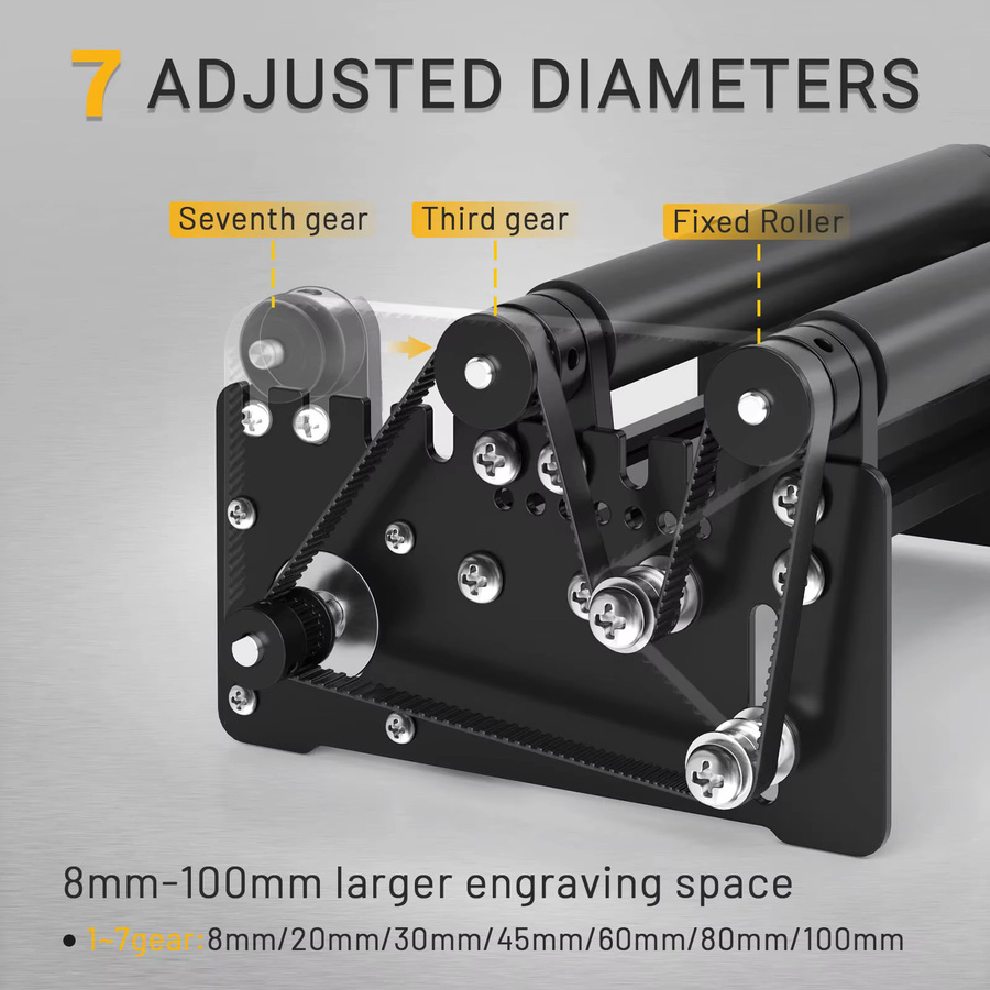 ORTUR Laser Power Tools Drehwalze für 360-Grad-Lasergravierer, Y-Achsen-Drehmodul zum Gravieren von zylindrischen Objekten und Dosen, Schwarz - Bild 2
