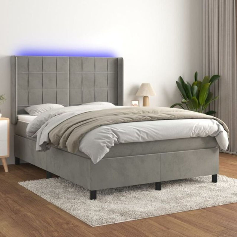 Vidaxl Boxspringbett mit Matratze aus Samt in Hellgrau, B/T: 140 x 190 cm - Bild 1