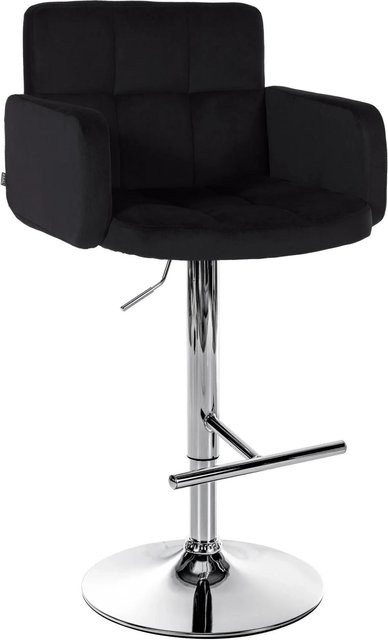 DELUKE Barhocker SUTUN Barstuhl aus Samt in Schwarz mit silbernem Gestell, drehbar, B/T/H: 60 x 56 x 93 cm - Bild 1