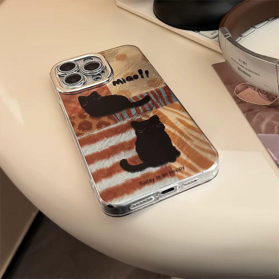 MUQGEW Handyhülle mit schwarzem Koreanischem Katzen-Leopard-Design und Glitter-Effekt für iPhone 11 12 13 14 15 16 Pro Max XS XR X 7 8 Plus inkl. Objektivschutz, Schwarz/Mehrfarbig - Bild 4