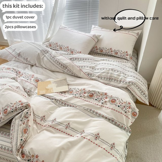 3-teiliges Bettwäsche-Set aus 100% Baumwolle mit floralem Naturdesign in Beige und Weiß, bestehend aus 1 Bettbezug und 2 Kissenbezügen, B/H: 135 x 200 cm - Bild 1