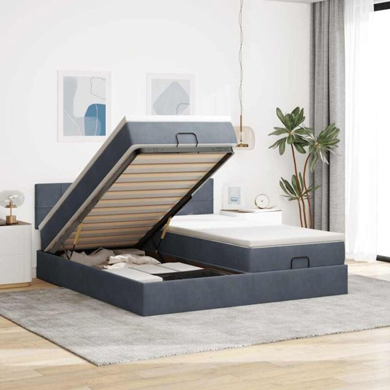 Vidaxl Polsterbett Ottoman mit Matratze und LED in Anthrazit Grau Samt B/T/H: 200 x 200 x 88 cm - Bild 1