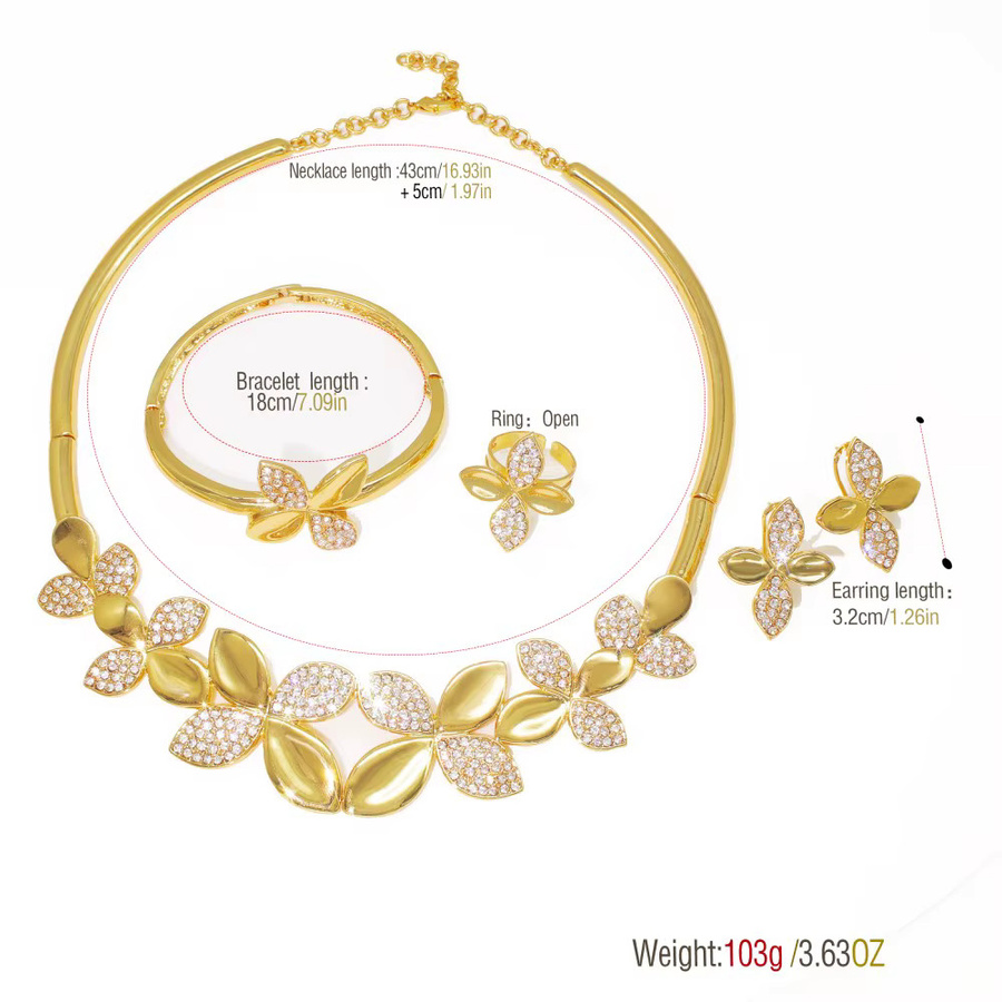 GZJPEI Schmuckset, Blätter-Choker-Armband, Ohrring, Ring, Gold, Zirkonia, Unisex - Bild 2