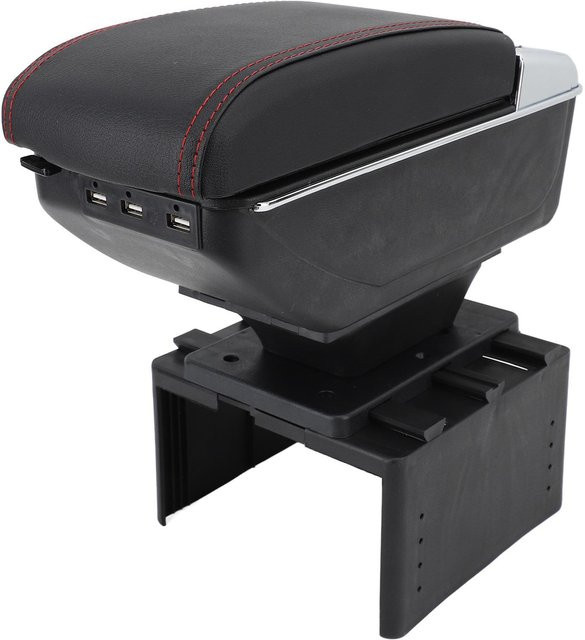 Aimo Armlehnen-Organizer als ausziehbare Mittelkonsole mit USB-C Anschluss in Schwarz mit roter Linie, universell passend für die meisten Fahrzeuge - Bild 1