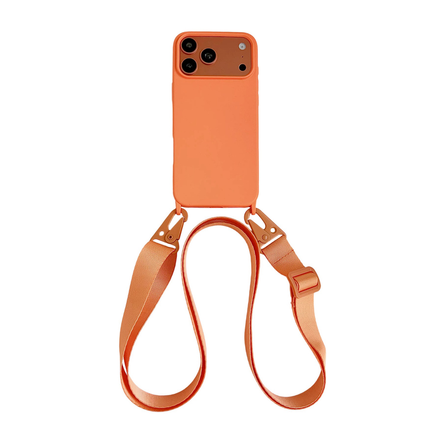 ZHANZHI Silikon Handyhülle mit Crossbody Lanyard Cord für iPhone 11 bis 17 Pro Max in Purple und Orange - Bild 2