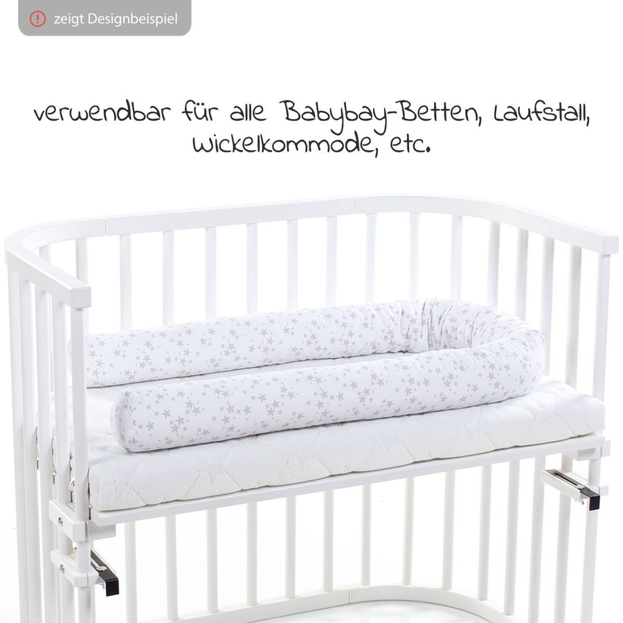 Babybay Nestchenschlange Piqué für alle Babybay Beistellbetten, Sterne Perlgrau und Weiß, Länge: 180 cm - Bild 1