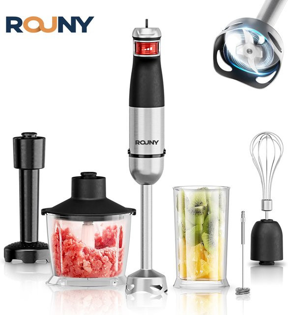 Rouny Elektrischer 6-in-1 Stabmixer mit 1500W Leistung und Edelstahlklingen in Schwarz - Bild 1