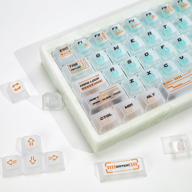 KBDiy Tastenkappen im Cyberpunk-Stil für mechanische Gaming-Tastaturen, ISO, Weiß, Matt, Durchscheinend, Kirschprofil, PC-Material mit UV-Druck - Bild 1