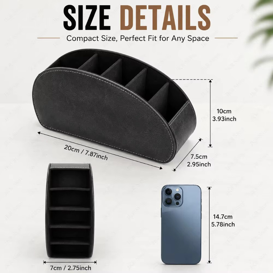 5-Fach Desktop-Aufbewahrungsbox Fernbedienungs-Organizer aus Kunststoff in Grau mit Multi-Gitter-Design - Bild 5