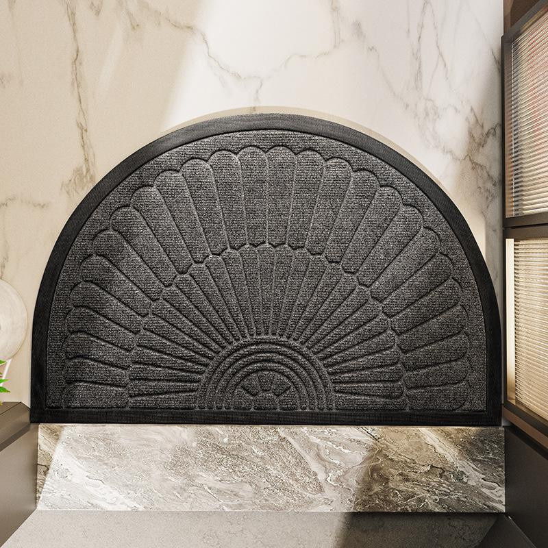 Schmutzabweisende halbrunde Bodenmatte aus Polypropylen und Gummi in Schwarz, Anti-Rutsch-Eingangstürmatte, Breite: 80 cm, Tiefe: 50 cm - Bild 1
