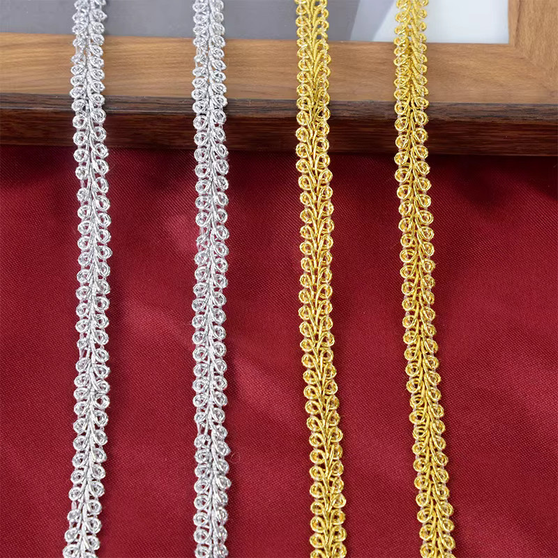 5 m Baumwoll-Spitzenband in Gold und Silber als Trim Band und Applikation für DIY Handwerk und Kleidung - Bild 2